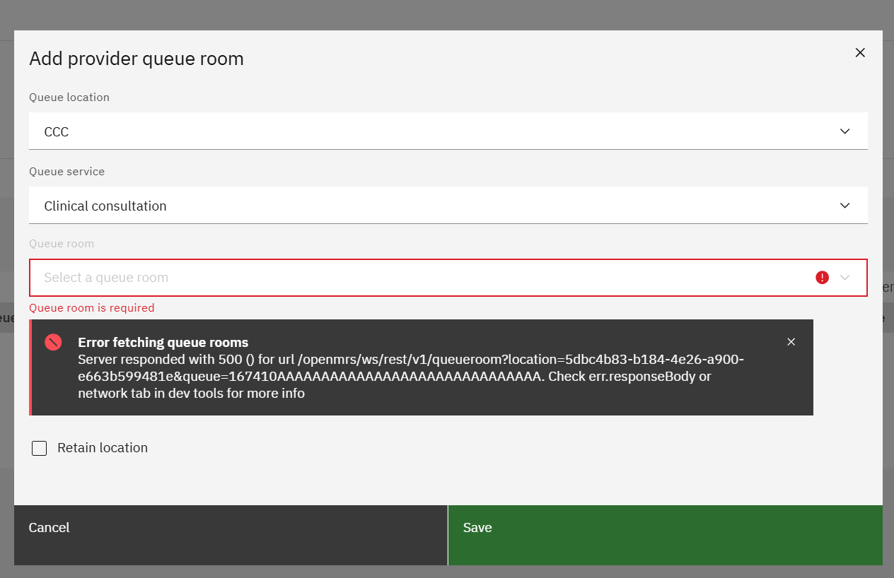 Cannot add provider queue room